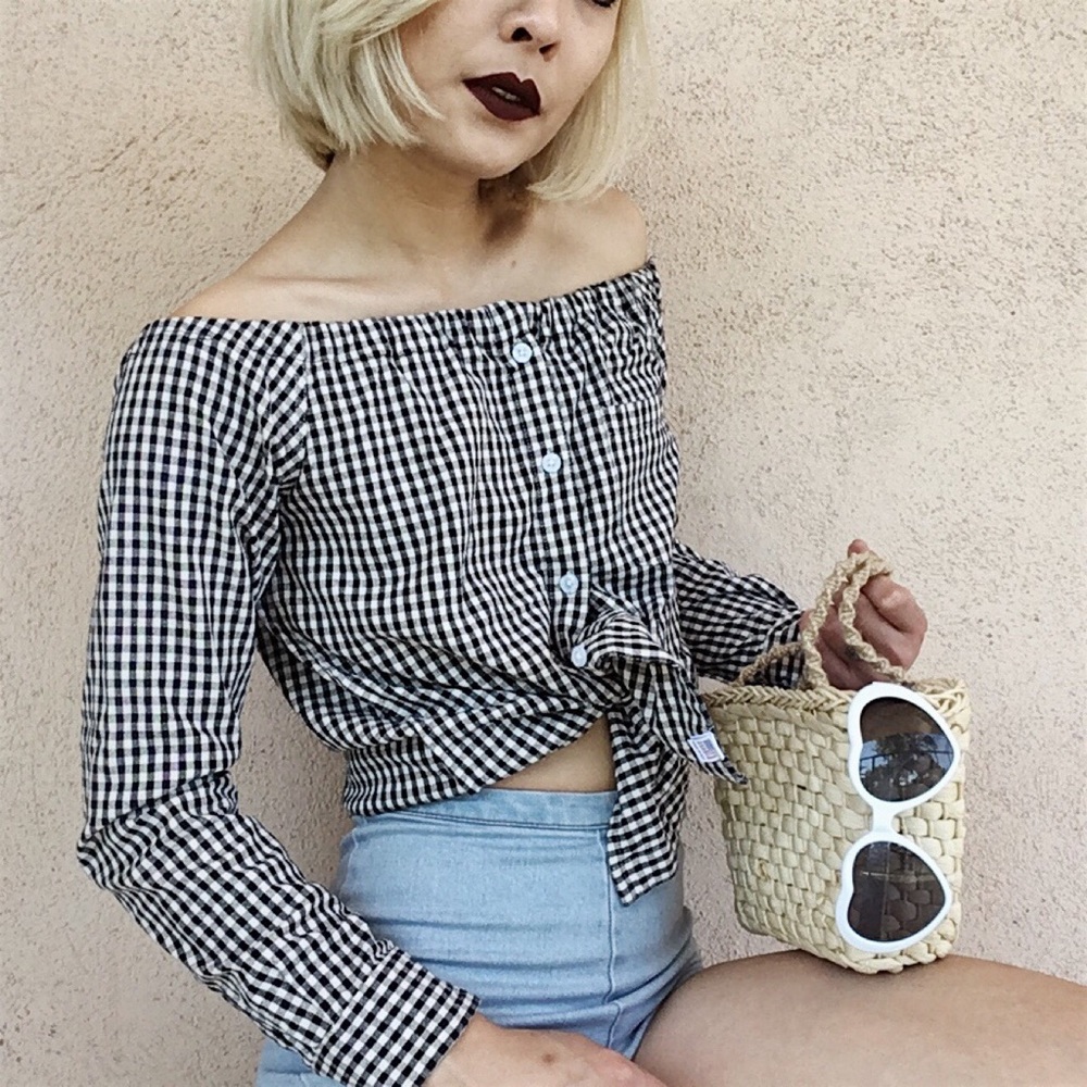 Gingham Off-the-Shoulder Blouse